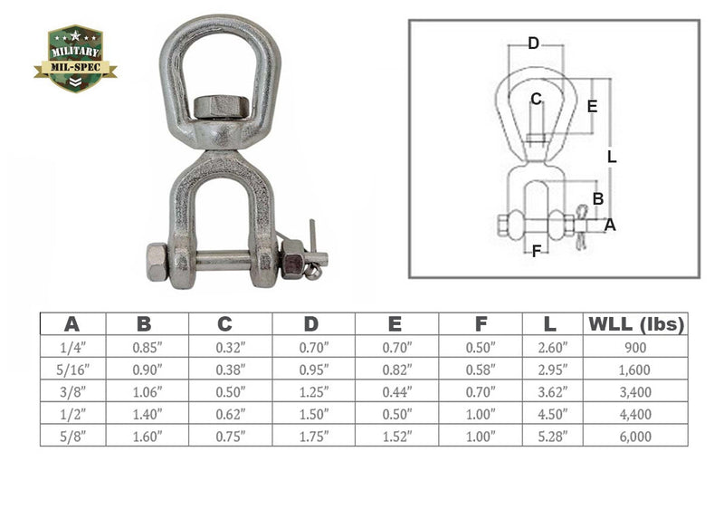 Mil Spec Jaw & Eye Marine Mooring Swivel T316 Stainless Steel Drop Forged