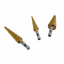 3/8" Shaft 13-9-6 Steps Titanium Step Drill Bit Set, 2 Flute Design Hex Shank