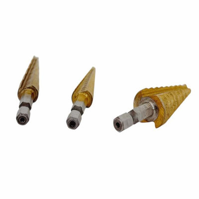 3/8" Shaft 13-9-6 Steps Titanium Step Drill Bit Set, 2 Flute Design Hex Shank