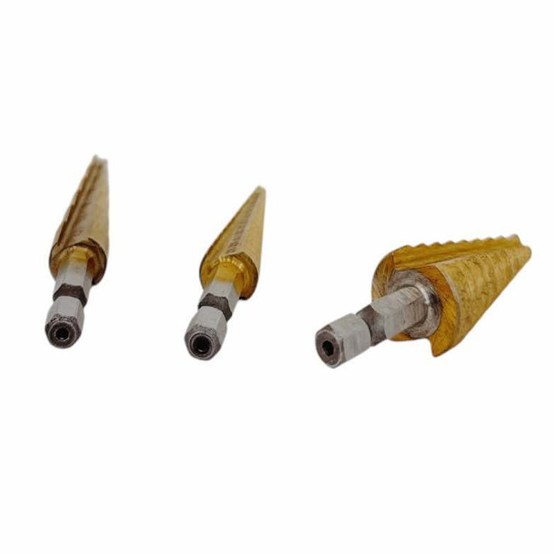 3/8" Shaft 13-9-6 Steps Titanium Step Drill Bit Set, 2 Flute Design Hex Shank