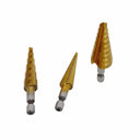 3/8" Shaft 13-9-6 Steps Titanium Step Drill Bit Set, 2 Flute Design Hex Shank
