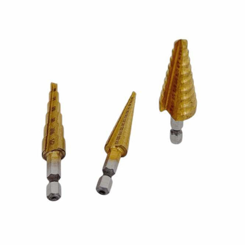 3/8" Shaft 13-9-6 Steps Titanium Step Drill Bit Set, 2 Flute Design Hex Shank