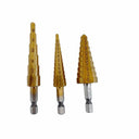 3/8" Shaft 13-9-6 Steps Titanium Step Drill Bit Set, 2 Flute Design Hex Shank