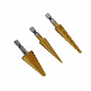 3/8" Shaft 13-9-6 Steps Titanium Step Drill Bit Set, 2 Flute Design Hex Shank