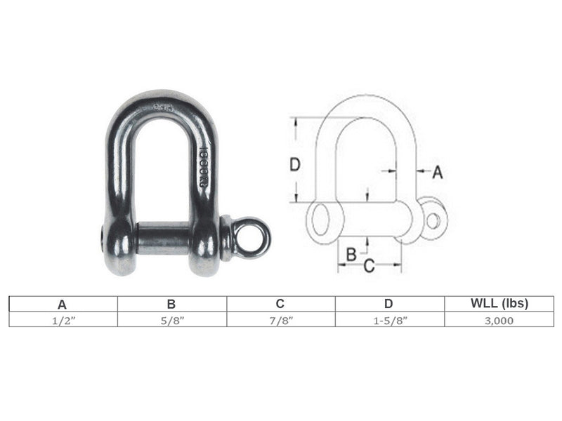 4 Pcs Forged 1/2" Screw Pin Shackle 3,000 Lb WLL Stainless Steel T316 Mil Spec