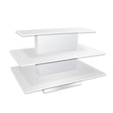 3-Tier Rectangular Waterfall Display Table – 60”W x 42”D x 39”H White Retail Merchandising Table for Store, Boutique & Showroom Floor Display