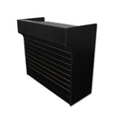 4 ft Black Ledge Top Cash Register Stand, 48"L x 22"D x 42"H Retail Checkout Counter with Front Slatwall Display Panel