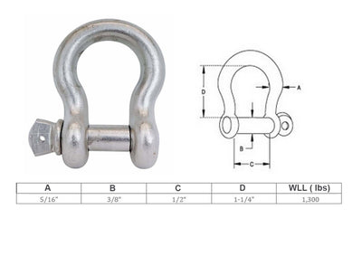 Mil Spec 5/16" Screw Pin Anchor Shackle 1,300 Lbs WLL T316 Stainless Steel