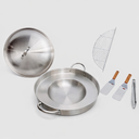 Stainless Steel 20" Concave Down Comal Set, Concave Comal para Tacos Set,Discada Disc Cooker, Comal Cazo Fryer With Lid, Rack, Tong, Spatulas