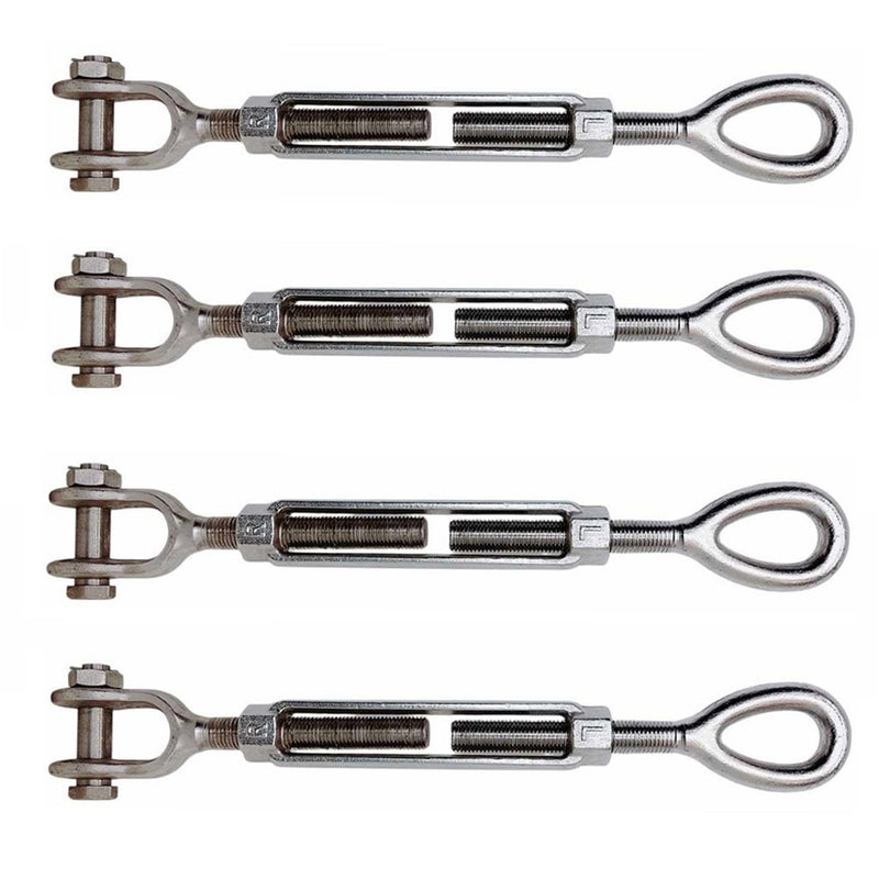4 Pcs Mil-spec 1/4" x 4" Jaw Eye Turnbuckle 500 Lbs WLL Stainless Steel T316