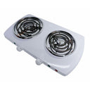 1500W 120V - 60Hz Double Electric Burner, 19" x 10" White Portable Electric Hot Plate with Adjustable Temperature, Compact Countertop Stove for Cooking & Dorm Use
