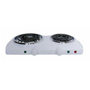 1500W 120V - 60Hz Double Electric Burner, 19" x 10" White Portable Electric Hot Plate with Adjustable Temperature, Compact Countertop Stove for Cooking & Dorm Use