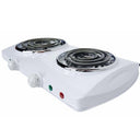 1500W 120V - 60Hz Double Electric Burner, 19" x 10" White Portable Electric Hot Plate with Adjustable Temperature, Compact Countertop Stove for Cooking & Dorm Use
