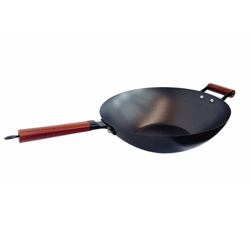 13.5" Carbon Steel Wok Pan, Stir Fry Pans with Flat Bottom Traditional Wok Pan