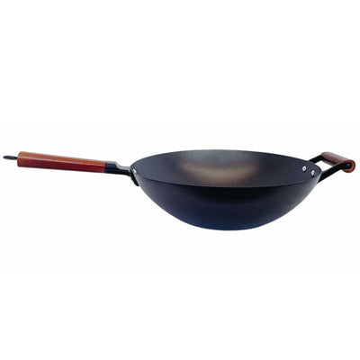13.5" Carbon Steel Wok Pan, Stir Fry Pans with Flat Bottom Traditional Wok Pan