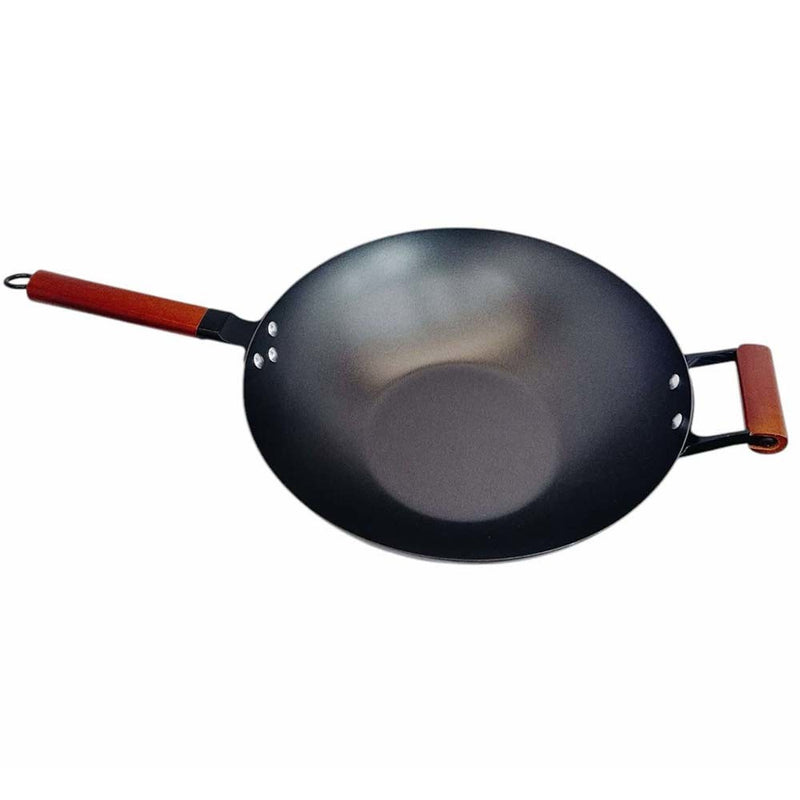 13.5" Carbon Steel Wok Pan, Stir Fry Pans with Flat Bottom Traditional Wok Pan