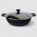 Made in Korea 16" Jumbo Nonstick Wok with Lid 5-Layer Marble Coating Wok Pan, Tempered Glass Lid for Stir Fry & Family Cooking