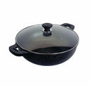 MADE IN KOREA 16'' 5 Layer Marble Non-Stick Jumbo Wok with Tempered Glass Lid