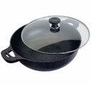 MADE IN KOREA 16'' 5 Layer Marble Non-Stick Jumbo Wok with Tempered Glass Lid