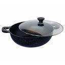 MADE IN KOREA 16'' 5 Layer Marble Non-Stick Jumbo Wok with Tempered Glass Lid