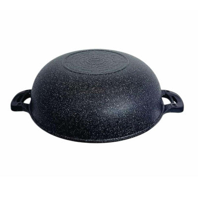 MADE IN KOREA 16'' 5 Layer Marble Non-Stick Jumbo Wok with Tempered Glass Lid