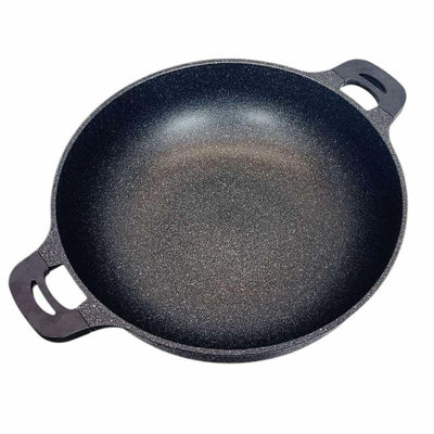MADE IN KOREA 16'' 5 Layer Marble Non-Stick Jumbo Wok with Tempered Glass Lid