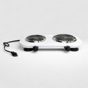 1500W 120V - 60Hz Double Electric Burner, 18" x 9.5" White Portable Electric Hot Plate with Adjustable Temperature, Compact Countertop Stove for Cooking & Dorm Use