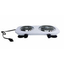 1500W 120V - 60Hz Double Electric Burner, 18" x 9.5" White Portable Electric Hot Plate with Adjustable Temperature, Compact Countertop Stove for Cooking & Dorm Use