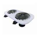 1500W 120V - 60Hz Double Electric Burner, 18" x 9.5" White Portable Electric Hot Plate with Adjustable Temperature, Compact Countertop Stove for Cooking & Dorm Use