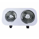 1500W 120V - 60Hz Double Electric Burner, 18" x 9.5" White Portable Electric Hot Plate with Adjustable Temperature, Compact Countertop Stove for Cooking & Dorm Use