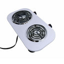 1500W 120V - 60Hz Double Electric Burner, 18" x 9.5" White Portable Electric Hot Plate with Adjustable Temperature, Compact Countertop Stove for Cooking & Dorm Use