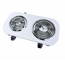 1500W 120V - 60Hz Double Electric Burner, 18" x 9.5" White Portable Electric Hot Plate with Adjustable Temperature, Compact Countertop Stove for Cooking & Dorm Use