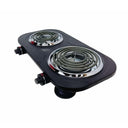 1500W 120V - 60Hz Double Electric Burner, 18" x 9.5" Black Portable Electric Hot Plate with Adjustable Temperature, Compact Countertop Stove for Cooking & Dorm Use
