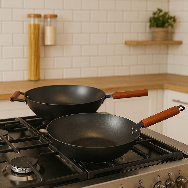Carbon Steel Wok Pan, Stir Fry Pans with Flat Bottom Traditional Wok Pan
