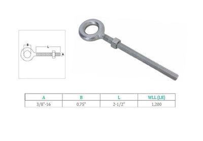4 Pcs 3/8" x 2-1/2" Drop Forged Plain Eye Bolt 1200 Lb WLL Stainless Steel T316