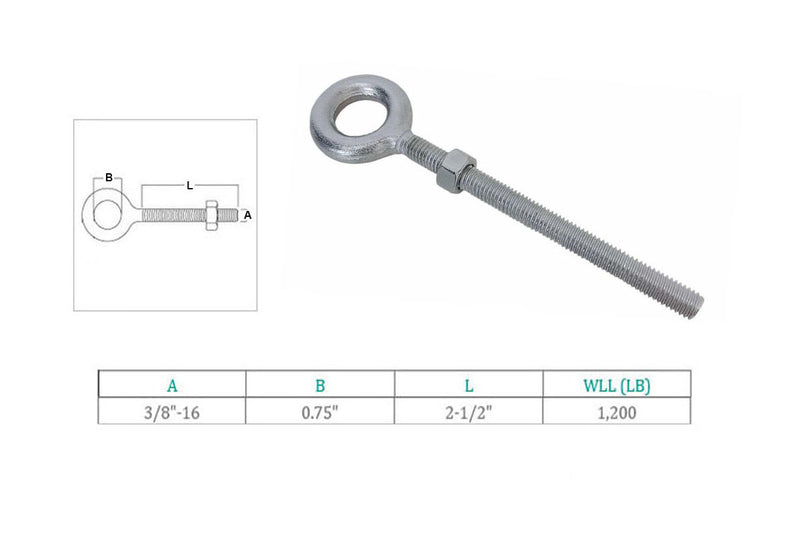 4 Pcs 3/8" x 2-1/2" Drop Forged Plain Eye Bolt 1200 Lb WLL Stainless Steel T316