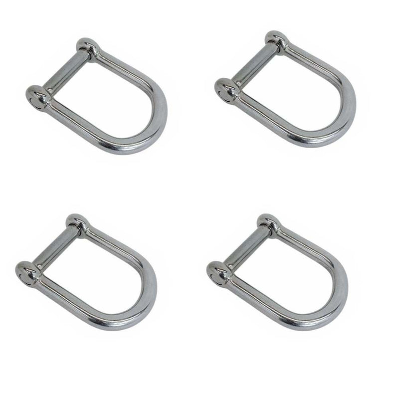 4PC 15/32" Screw Pin Wide D Shackle No Snag Pin 2850 Lb WLL Stainless Steel T316