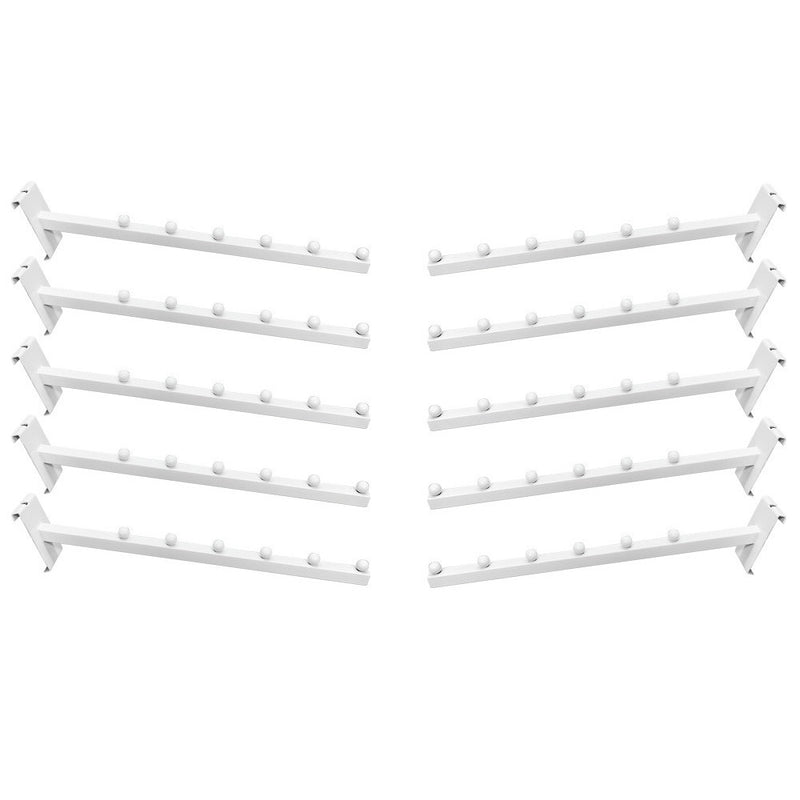 10 Pc White 6-Ball Waterfall Faceouts 16.5" Gridwall Square Tube Display Arms for Retail Fixtures