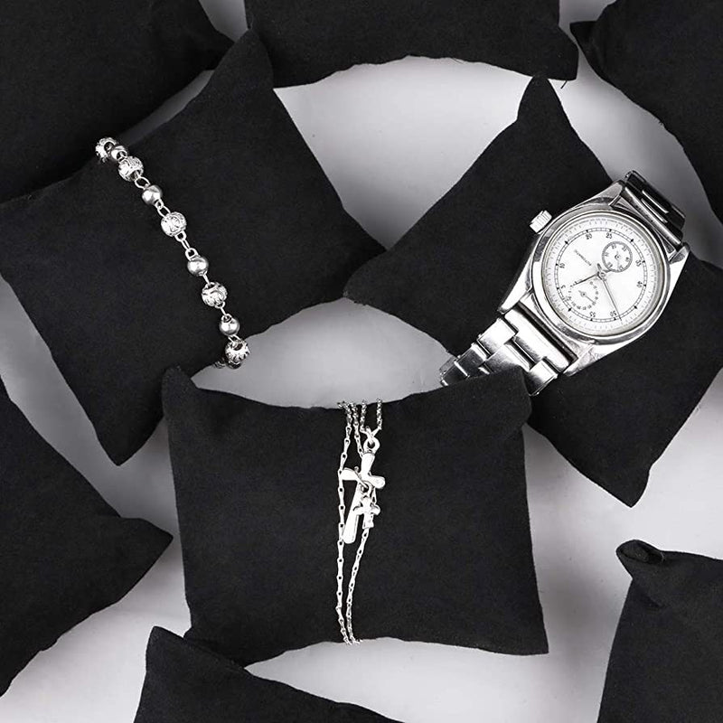 12 Pc 4"x4" Black Velvet Jewelry Display Pillow Watch, Bracelet, and Bangle Holder for Showcase or Countertop Use