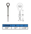 Marine T316 Stainless Steel 5/8" x 12" Shoulder Eye Bolt 3,200 Lbs WLL