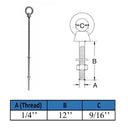 4 Pcs Marine T316 Stainless Steel 1/4" x 12" Shoulder Eye Bolt 400 Lbs WLL