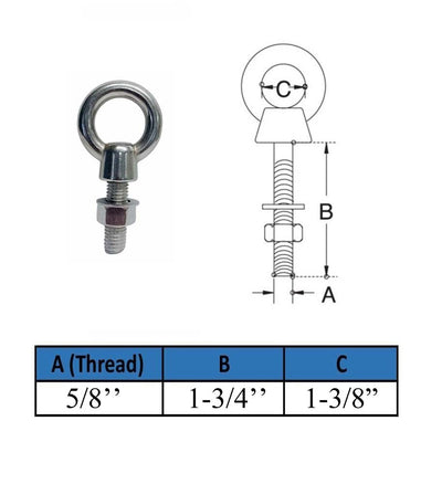 4 Pcs Marine T316 Stainless Steel 5/8" x 1-3/4" Shoulder Eye Bolt 3,200 Lbs WLL