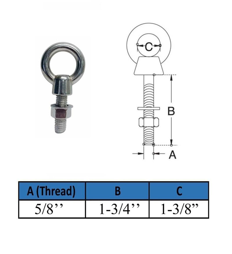 4 Pcs Marine T316 Stainless Steel 5/8" x 1-3/4" Shoulder Eye Bolt 3,200 Lbs WLL