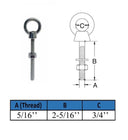 4 Pcs Marine T316 Stainless Steel 5/16" x 2-5/16" Shoulder Eye Bolt 800 Lbs WLL