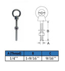 Marine T316 Stainless Steel 1/4" x 1-9/16" Shoulder Eye Bolt 400 Lbs WLL