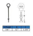 4 Pcs Marine T316 Stainless Steel 3/8" x 6" Shoulder Eye Bolt 1,000 Lbs WLL