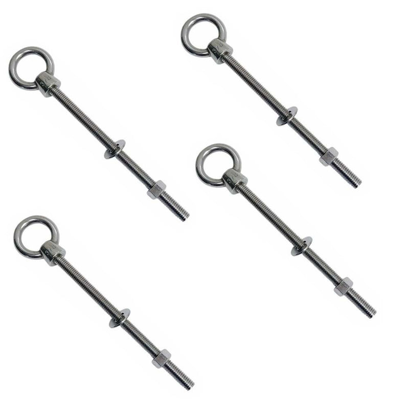 4 Pcs Marine T316 Stainless Steel 3/8" x 5" Shoulder Eye Bolt 1,000 Lbs WLL