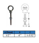 4 Pcs Marine T316 Stainless Steel 1/2" x 4" Shoulder Eye Bolt 2,000 Lbs WLL