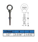 4 Pcs Marine T316 Stainless Steel 1/2" x 3-3/16" Shoulder Eye Bolt 2,200 Lbs WLL