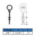 Marine T316 Stainless Steel 3/8" x 3-1/8" Shoulder Eye Bolt 1,000 Lbs WLL